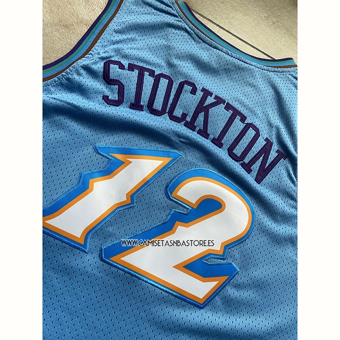 John Stockton NO 12 Camiseta Utah Jazz Mitchell & Ness 1996-97 Azul